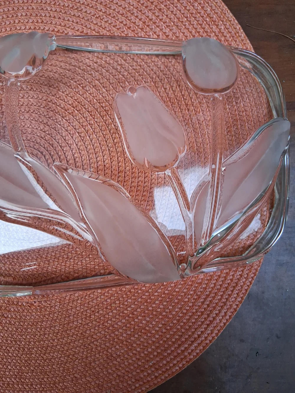 Mikasa Vintage Tivoli Serving Platter Etched In Clear Tulips         15 X 7